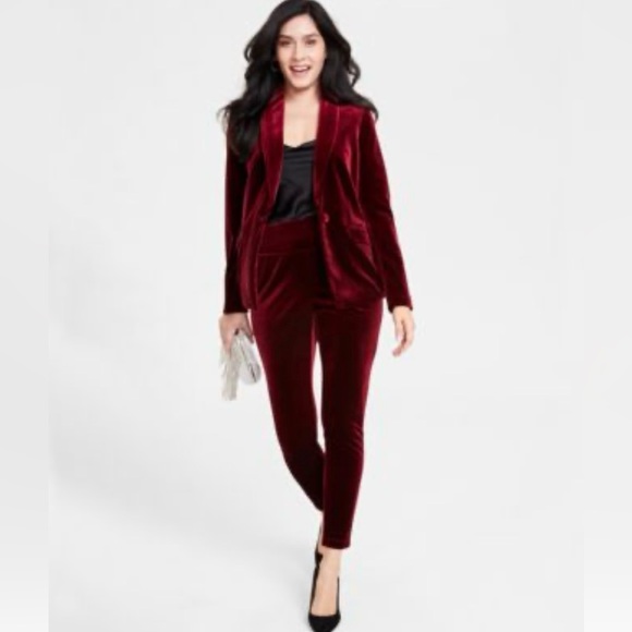 INC International Concepts Burgundy Wine Velvet Blazer size Small - Picture 2 of 9